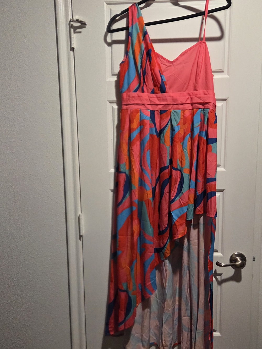 Bright Pink Multicolor Asymmetric Maxi Dress